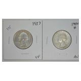TWO WASHINGTON QUARTERS 1937 1940D