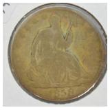 1858 SEATED HALF DOLLAR  VG