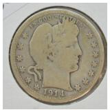 1914 BARBER QUARTER  VG