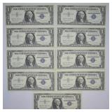 9 UNC 1957 B $1 Silver Certificates - Sequential
