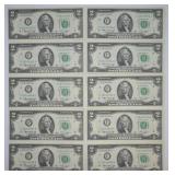10 UNC Sequential 1976 $2 Bills