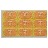 Sheet of 9 WWII Germany Lottery Stamps