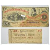 1862 Western & Atlantic & Augusta $1 Banknotes