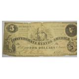 Scarce Early Issue 1861 Confederate $5 Banknote