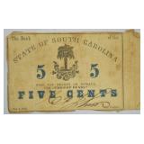 1863 Confederate South Carolina 5 Cent Fractional