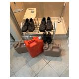 Water Cans, Shoe Rack, and Shoes