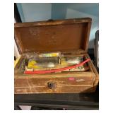 Antique Wooden Tackle Box and Tackle