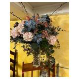 Large Silk Flowers in Crystal Vase