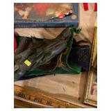 Vintage Travel Pennants and Bronze Figure