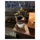Pottery Pitcher and Brass Candelabra