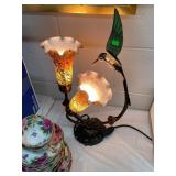 Metal HummingBird and Flowers Lamp