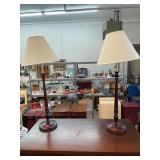 Pair of Wooden Column Tall Lamps