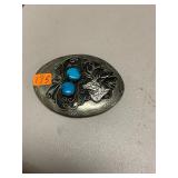Turquoise Silver Buck Belt Buckle