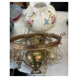 Hanging Brass Lamp with Painted Shade