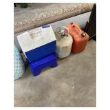 Gas Can, Propane Tank, Cooler, Stool