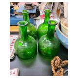 4 Antique Green Vinegar Bottles