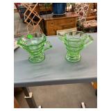 Green Depression Glass Uranium Creamer and Sugar