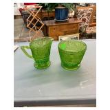 Green Depression Glass Creamer and Sugar