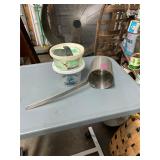 2 Plastic Scallop Cans and Vintage Ladle