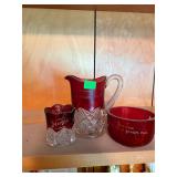 Three pieces of Ruby Red Souvenir Glass