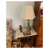 Brass Lamp and Antique Marble Table