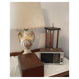 Lamp, Radio, Box, and Candle holder