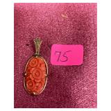 Unmarked Gold Tone Carved Coral Pendant