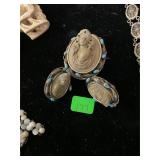 Vintage Antique Cameo Pin and Earrings Set