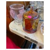 Rose Vase and Carnival Glass Jar