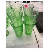 Set of 8 Green Depression Uranium Juice Glasses