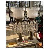 Pair of Antique Crystal Boudoir Oil Lamps