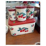 Vintage Strawberry Breadbox and Canisters