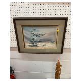 Signed Watercolor Winter Painting in Frame