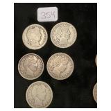 5 Silver Barber Quarters