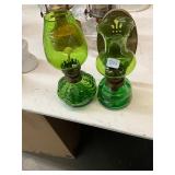 2 Vintage Green Miniature Lamps