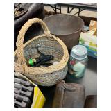 Jar and Basket of Vintage Fishing Items