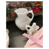 Hobnail Milk Glass Cruet and Pitcher
