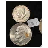 1976 S Silver Dollar and Kennedy Half