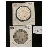 1901 and 1893 Barber Quarters