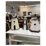 3 Wooden Lighthouse Birdhouses