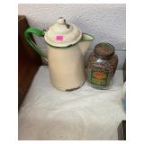 Vintage Enamel Coffee Pot with Coffee Beans