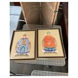 Pair Antique Chinese East Asian Ancestor Portrats