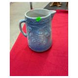 Vintage Blue Stoneware Pottery  Pitcher