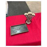 Vintage Hand Painted Fan Vase and Cherry Tray