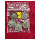 5 Mercury Silver Dime Collection Lot