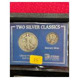 Silver Coins- Walking Half Dollar & Mercury Dime