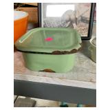Small Vintage Enamel Green Pan with Lid