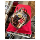 Wicker Basket and hat Box with Doll Items
