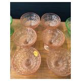 6 Pink Depression Glass Cups