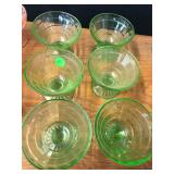 6 Green Depression Glass Sherbet Cups